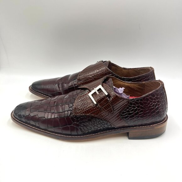 Stacy Adams Mens Size 9 Burgundy Brown Leather Croc Gator Monk Strap Dress Shoes - Picture 6 of 13